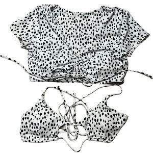 Zaful Black and White Spotted Swim Top Bundle Medium